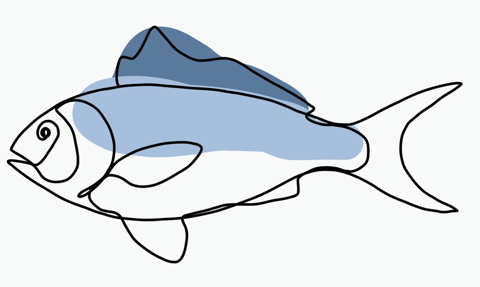 Doodle boceto a mano alzada dibujo continuo de peces. vector