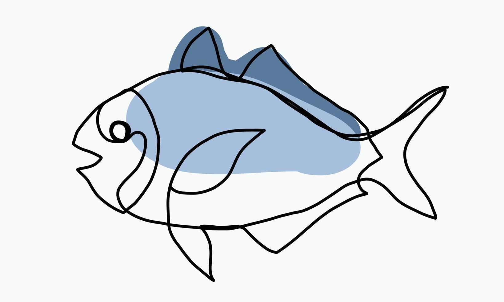 Doodle boceto a mano alzada dibujo continuo de peces. vector