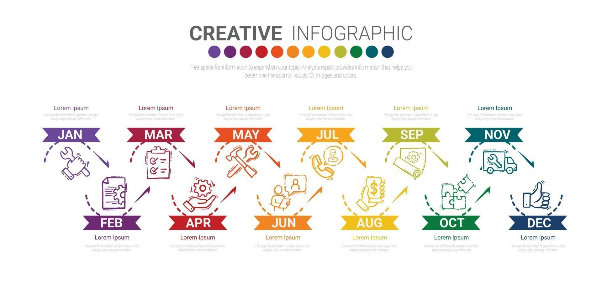 Presentation business infographic template for 12 months vector