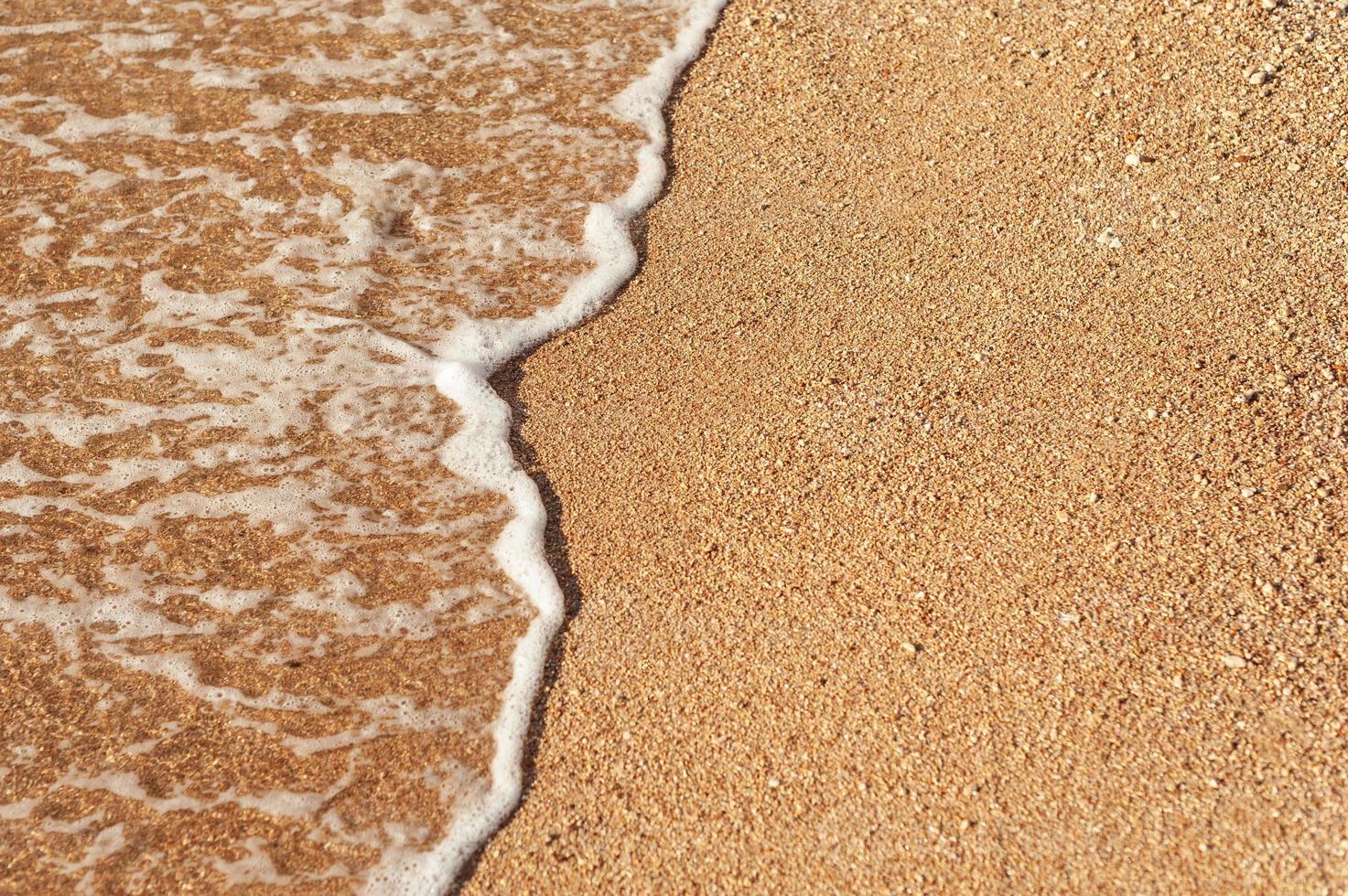 Playa de arena orilla del mar con olas y fondo de verano espumoso blanco foto