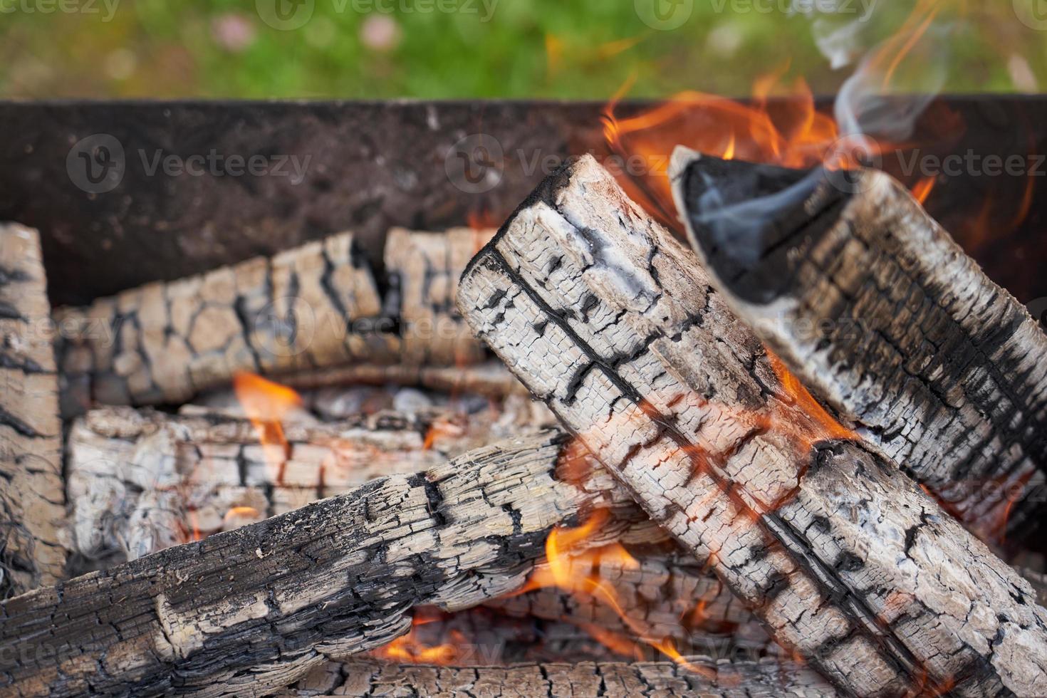 Wood burning in a grill in nature. photo