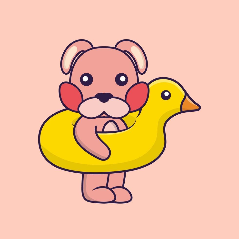 Cute rabbit With Duck buoy. vector