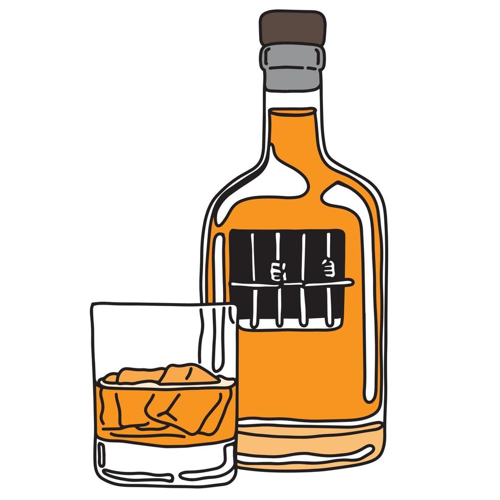 metaphor alcoholic person in the jail of liquor bottle with glass vector