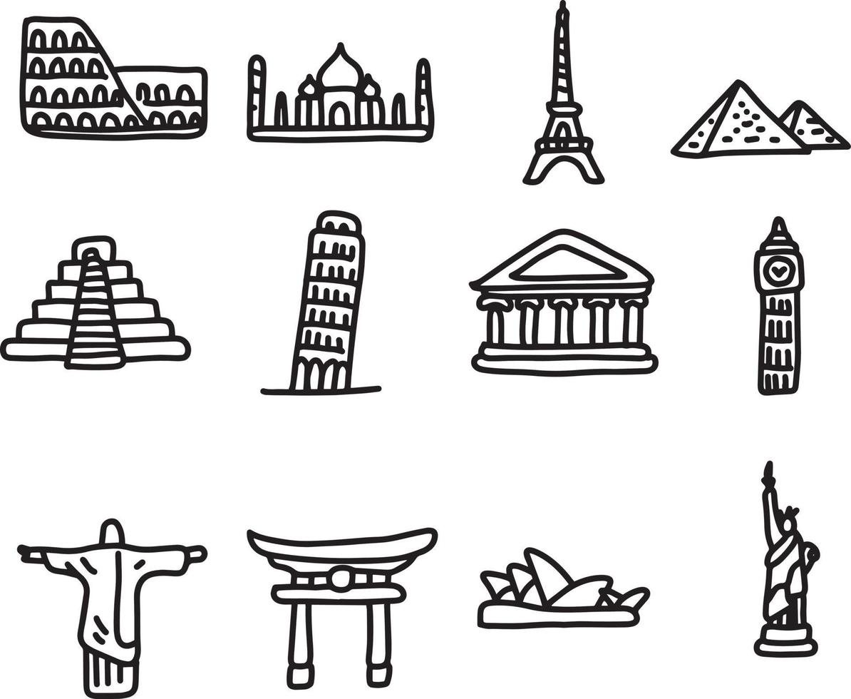 set of travel landmarks around the world icon set vector