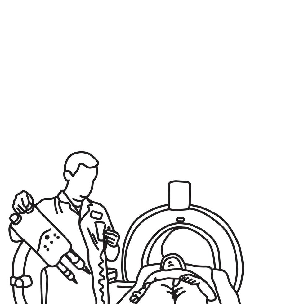 doctor preparing MRI scanner for patient with copyspace vector