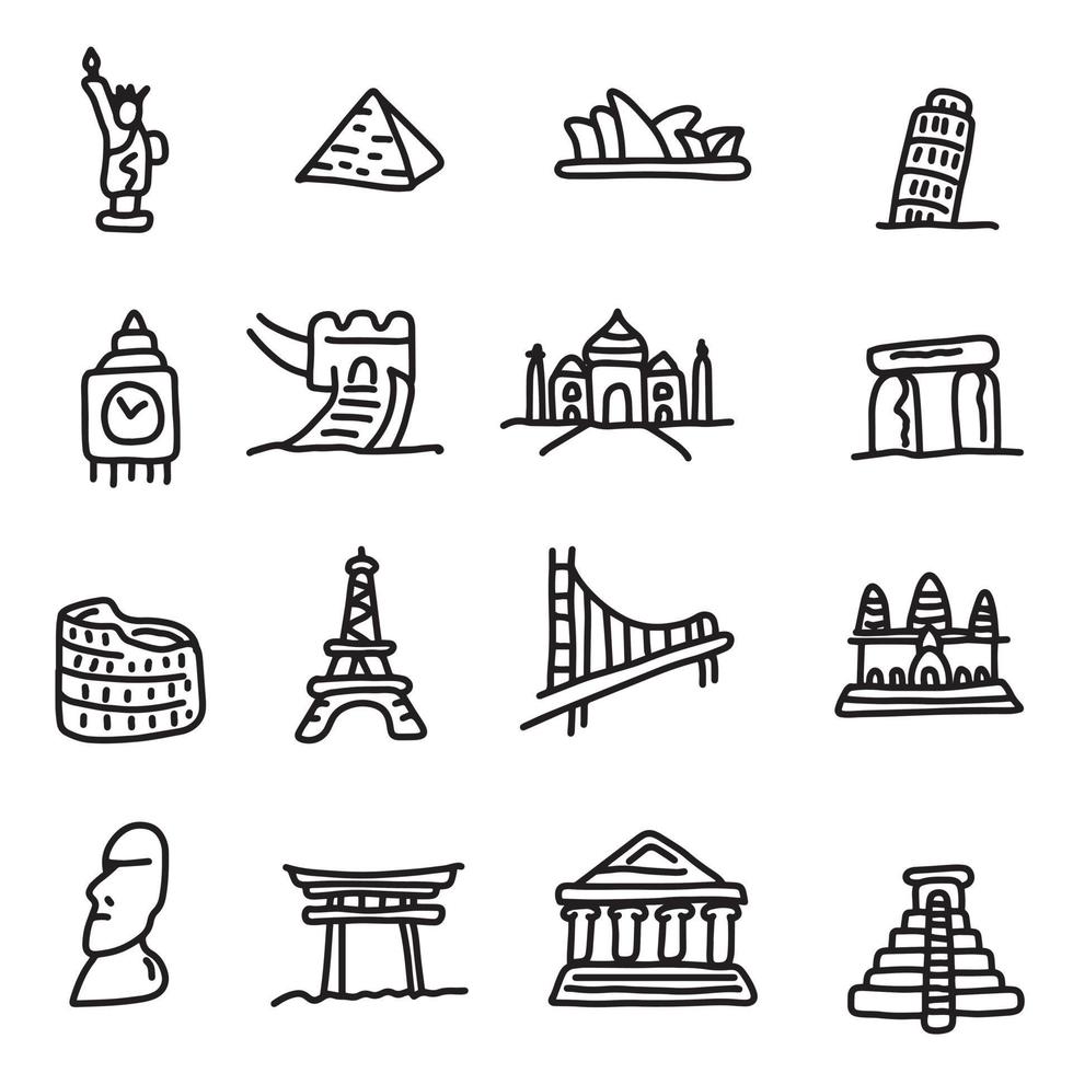 set of travel landmarks icon set vector