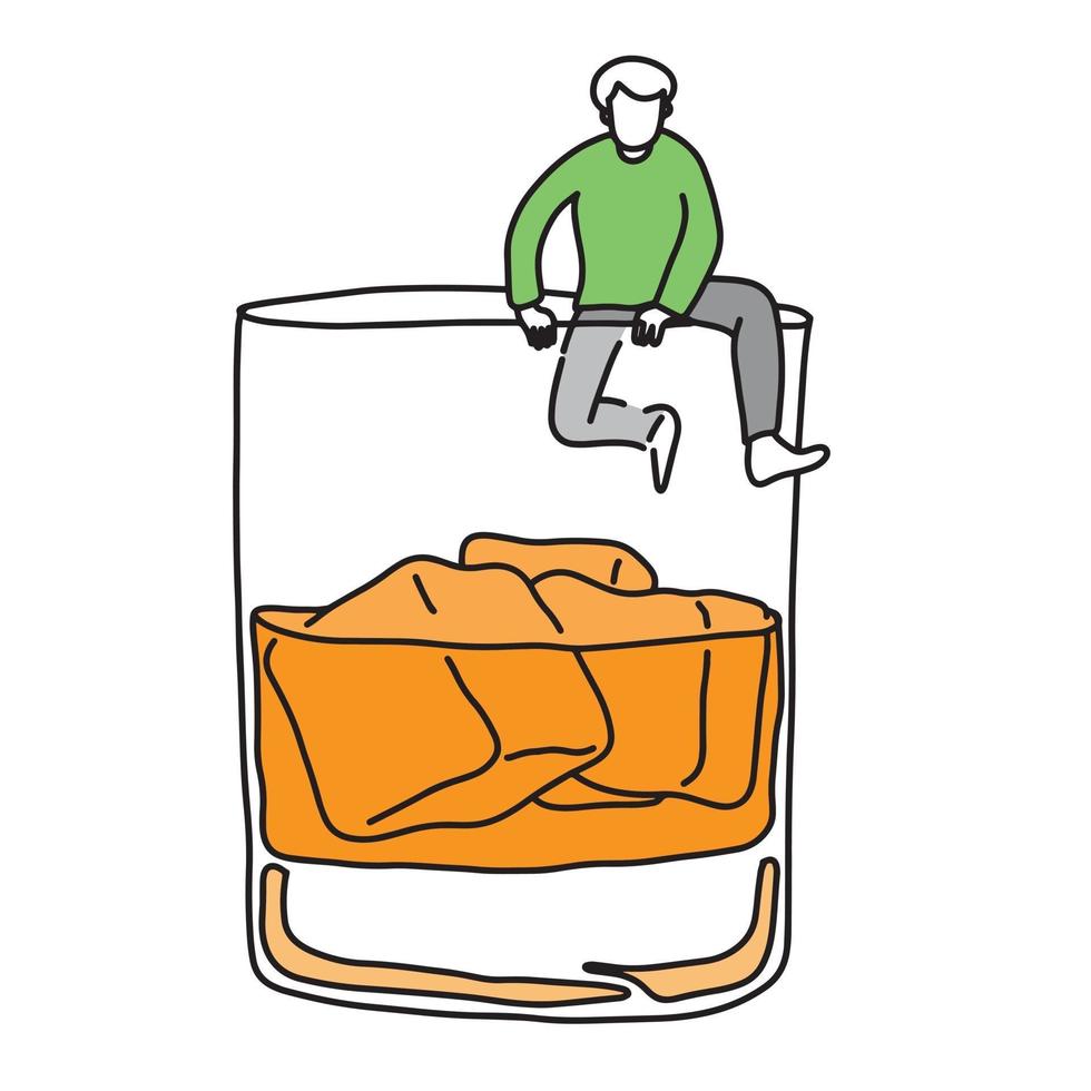 metaphor addicted man trying climb out off a glass of alcohol vector