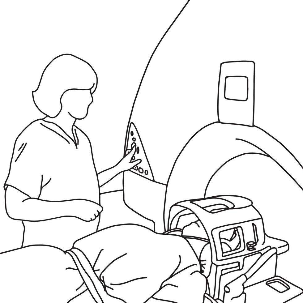 female specialist turning on MRI scanner vector