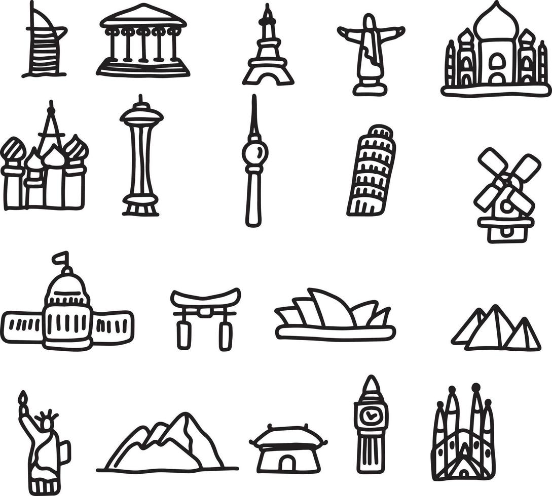 Travel landmarks icon set vector illustration