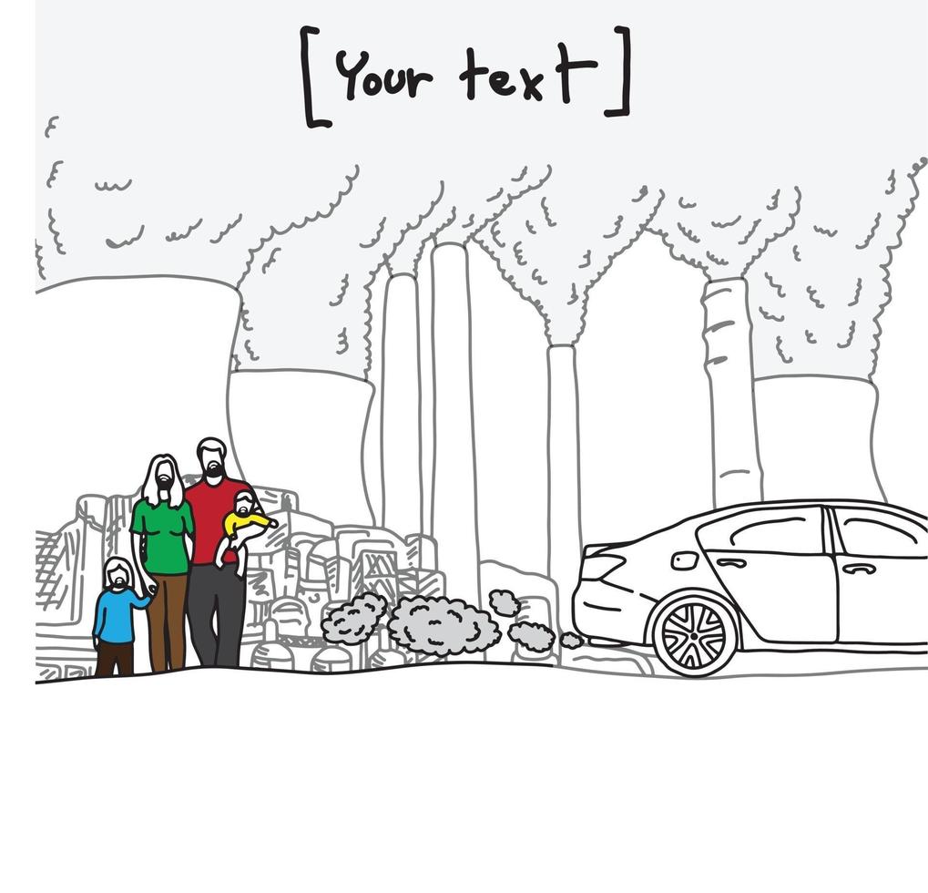family wearing face mask with pollution environment vector