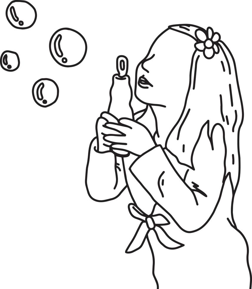 cute girl blowing bubbles vector illustration