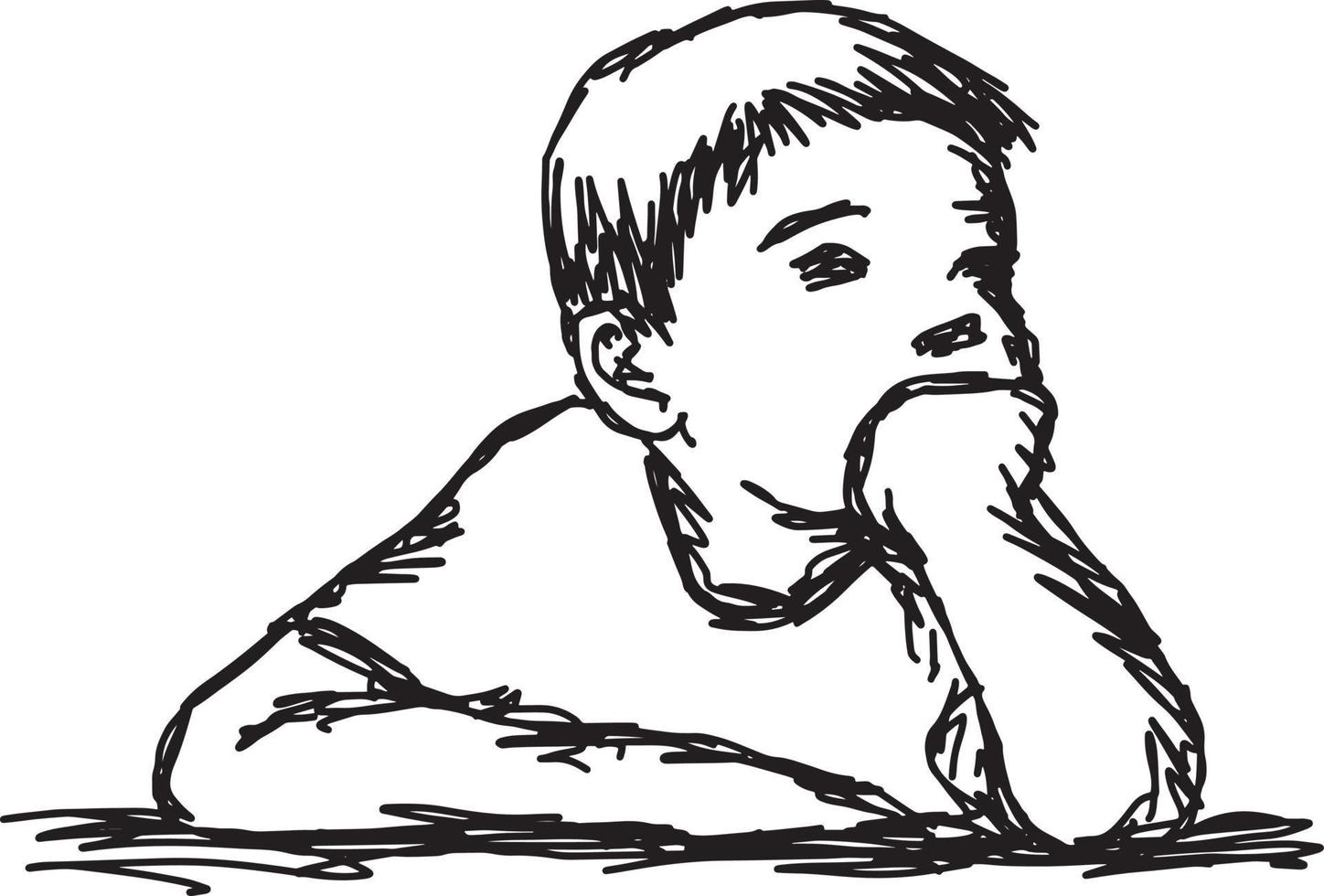 boy thinking with resting chin vector