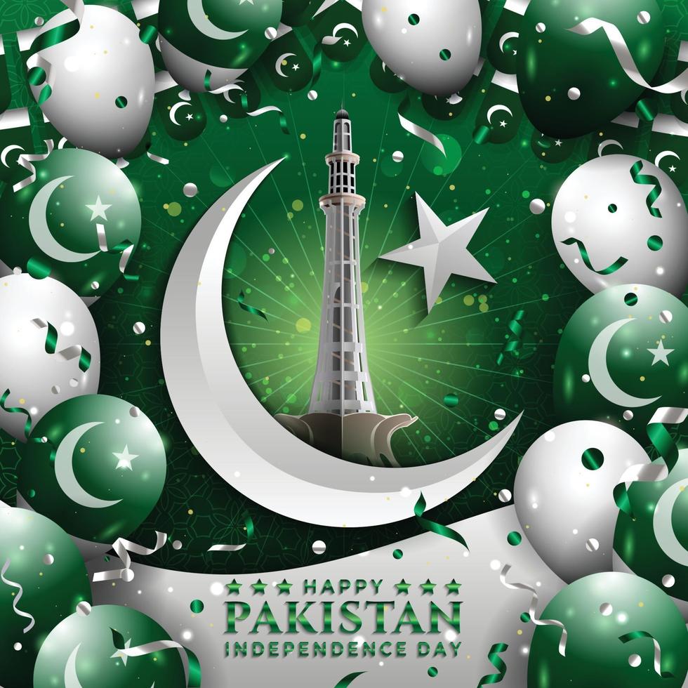 feliz día de la independencia de pakistán con el monumento de minar vector