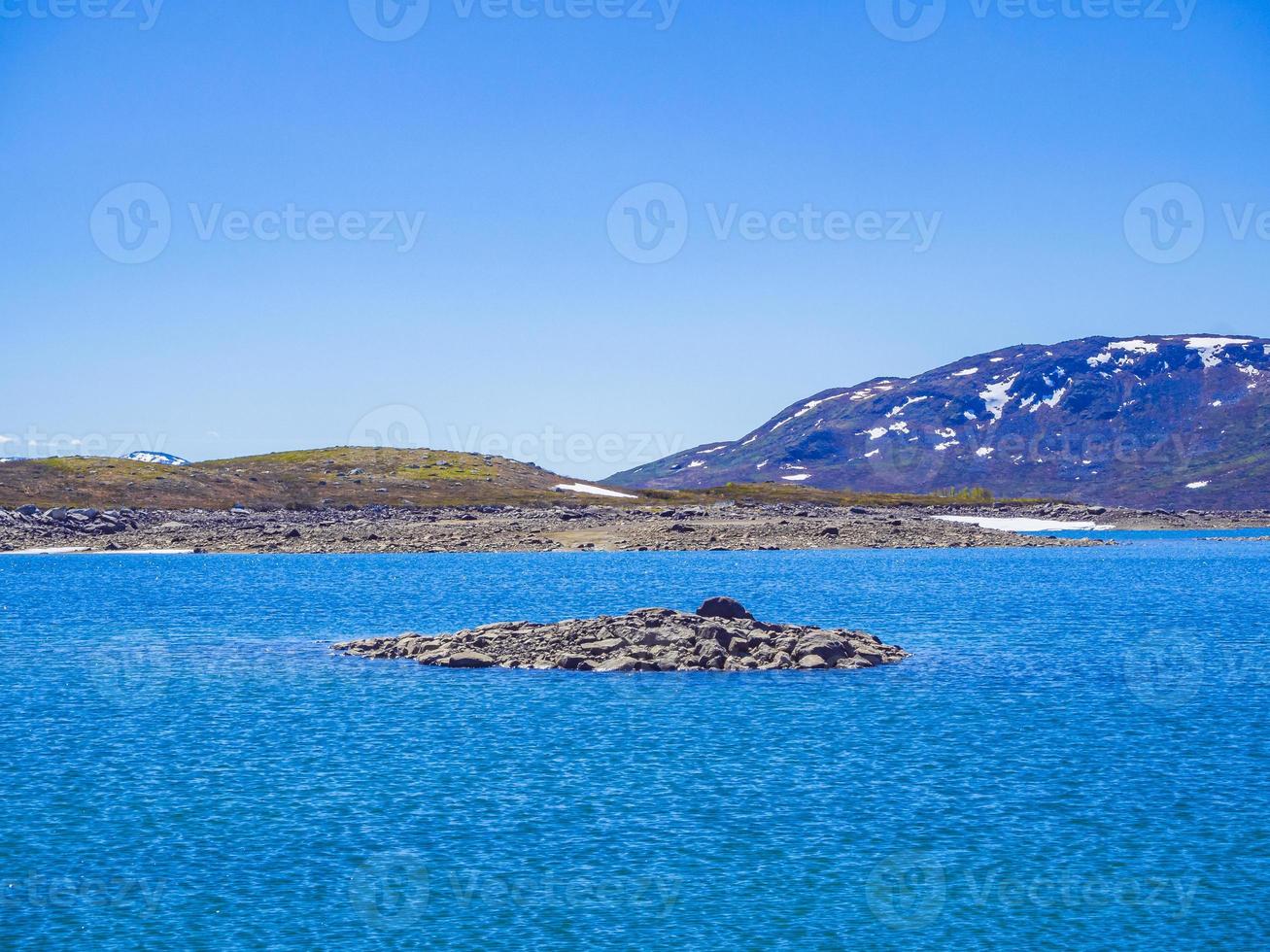 Vavatn lake panorama landscape boulders mountains Hemsedal Norway. photo