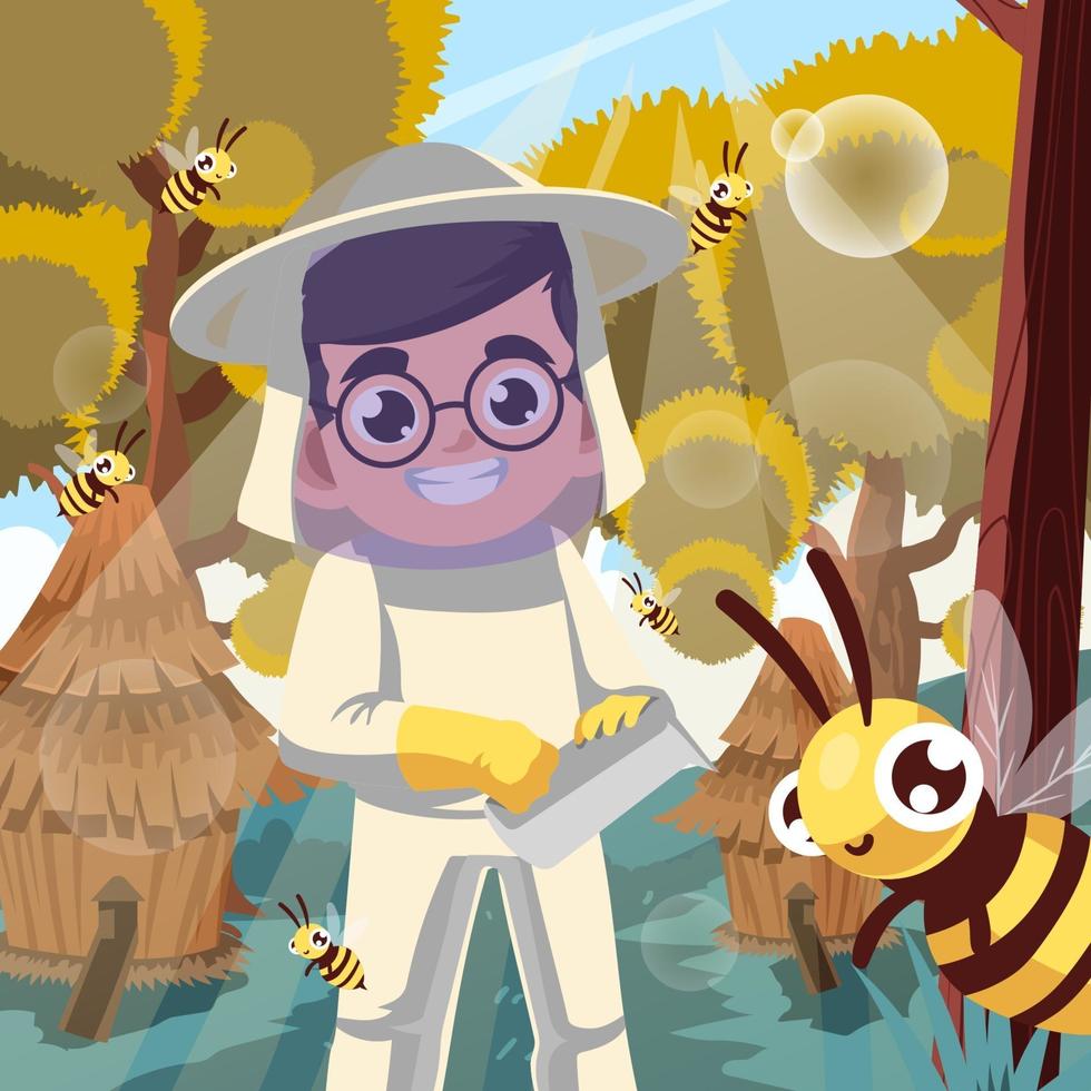 Honey Bee Protection with Kid Concept vector