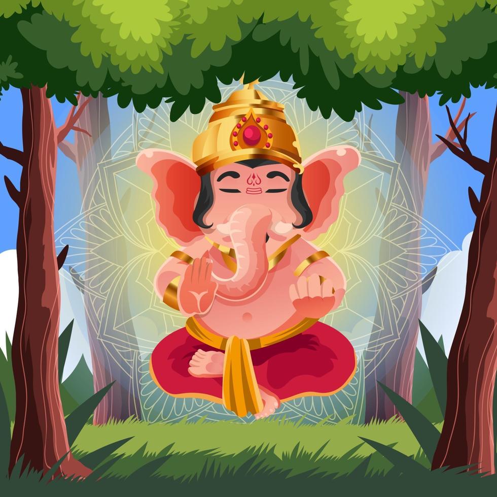 Tranquilo resplandor ganesh chaturthi en un bosque vector