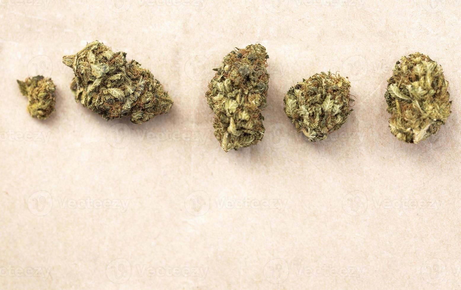 Legal Marijuana flowers on paper background photo