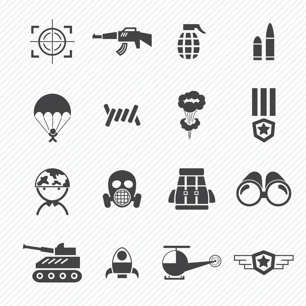 Ilustración de conjunto de iconos militares y de guerra vector