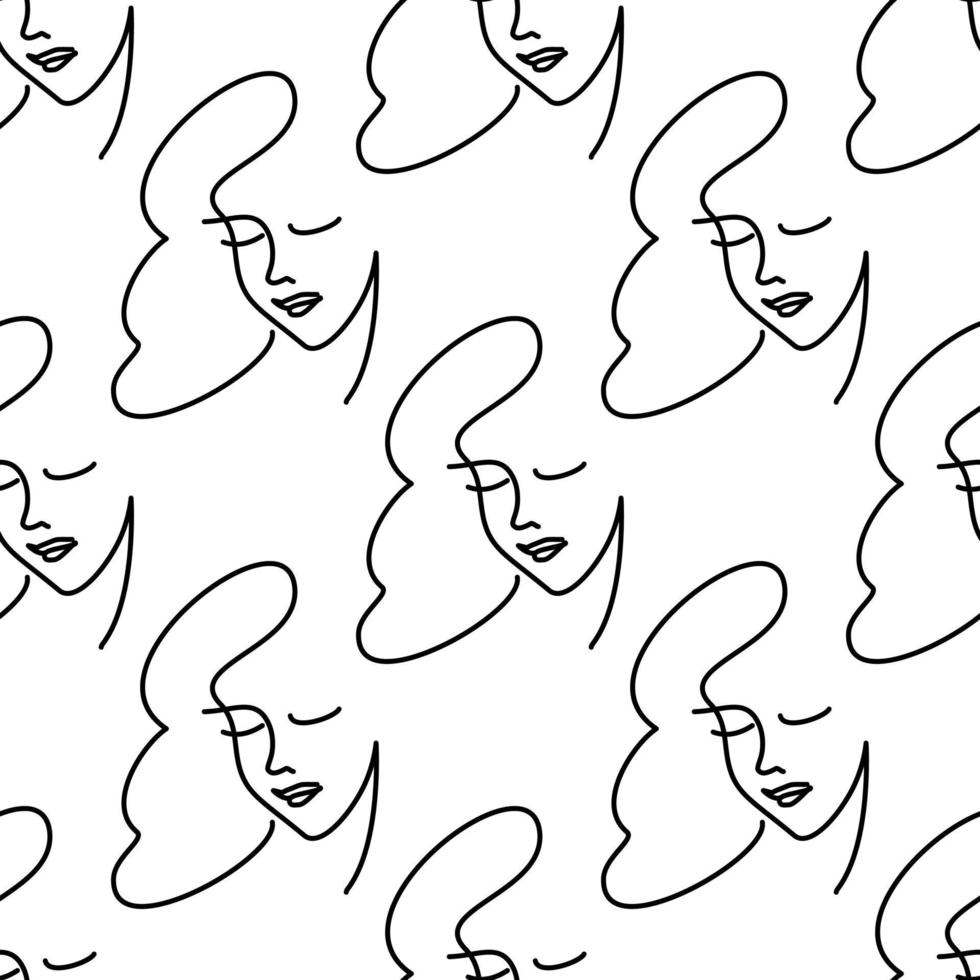 girl face one line seamless pattern stylized vector
