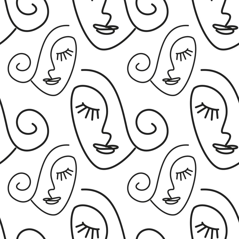 girl logo one line on white background seamless pattern vector