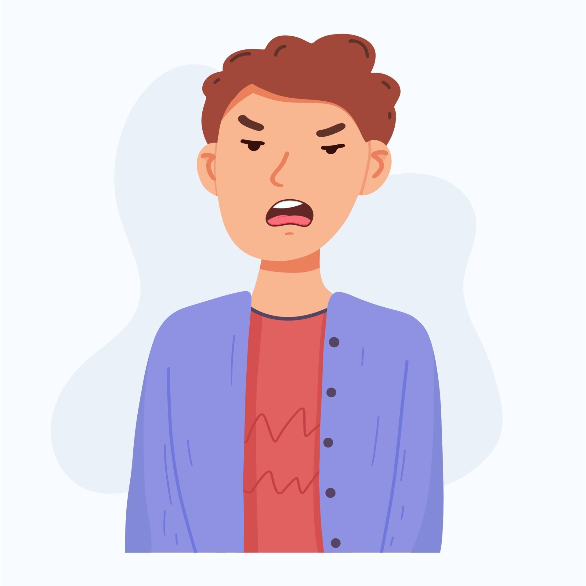 Young man face, angry facial expression 3073573 Vector Art at Vecteezy