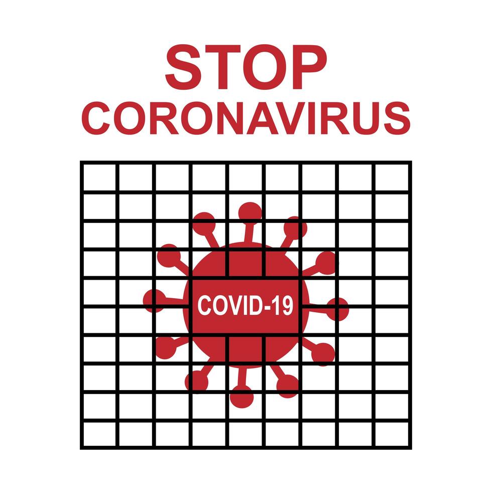 Hand drawn covid 19 bacteria in cage with quote stop coronavirus vector