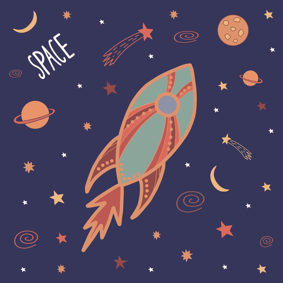 Doodle rocket in outer space vector