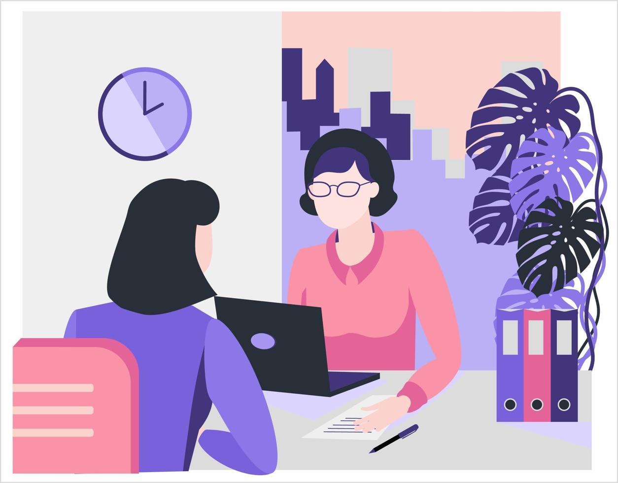 Flat style illustration. Consultation, employment, interview. Office vector