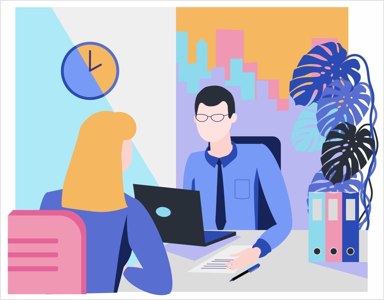 Flat style illustration. Consultation, employment, interview. vector