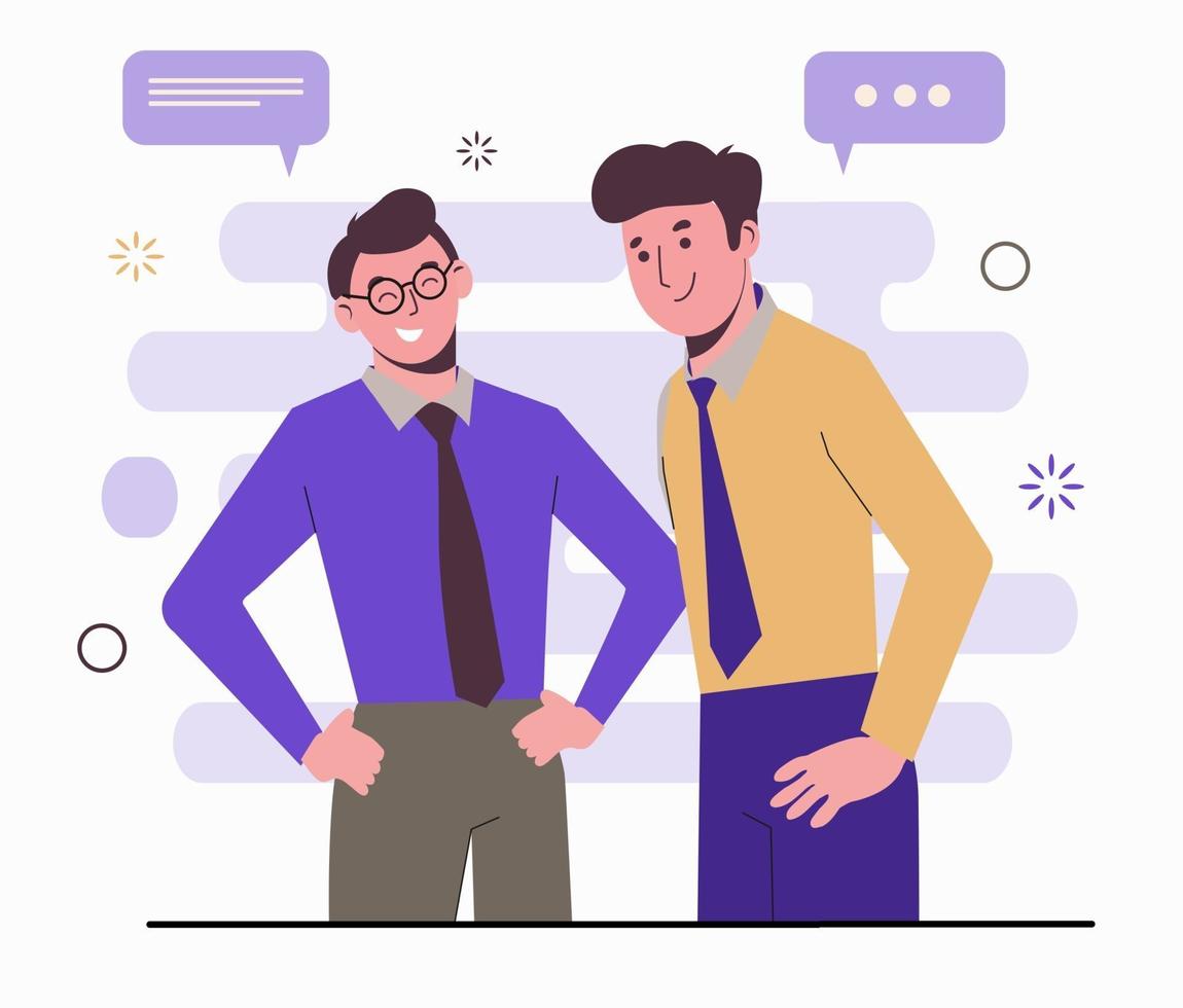 Two guys are talking and laughing. Business meeting. vector