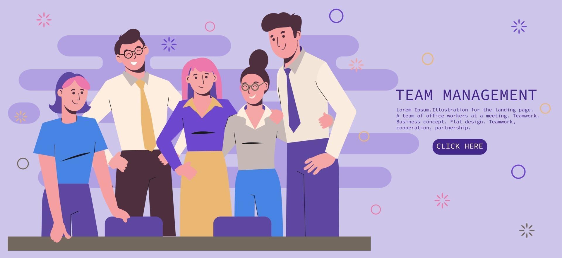 Illustration for the landing page. A team of office workers vector