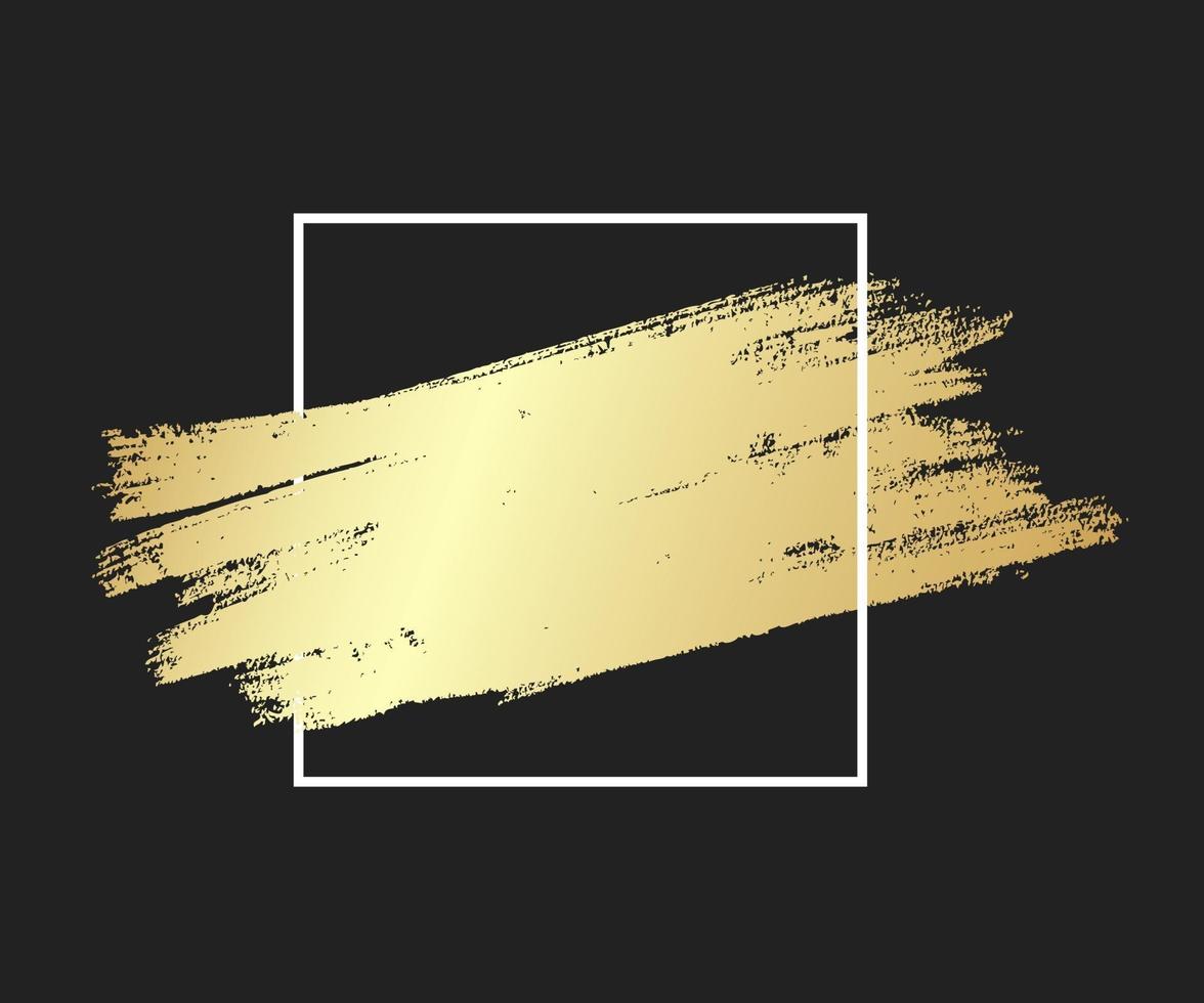 Gold brush stroke in the frame. Gold shiny grunge texture background vector
