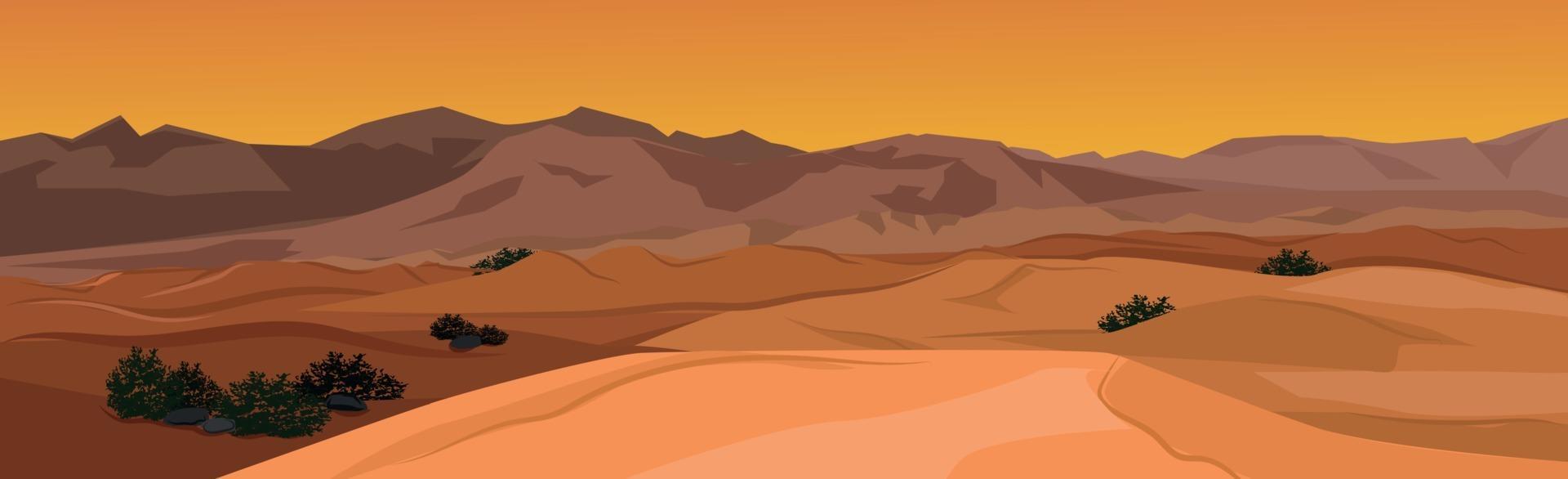 paisaje panorámico desierto caliente, dunas de arena - vector