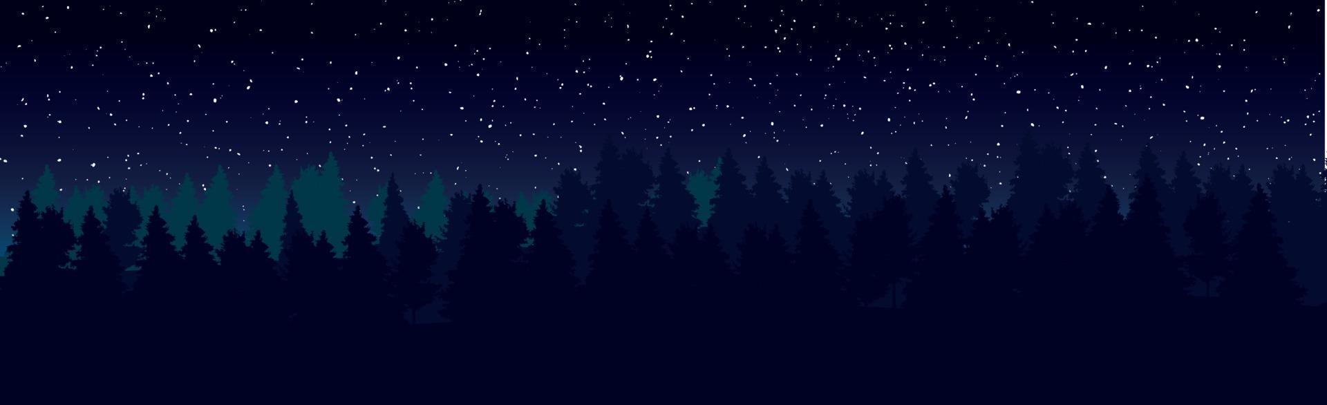 paisaje panorámico noche oscura bosque denso - vector