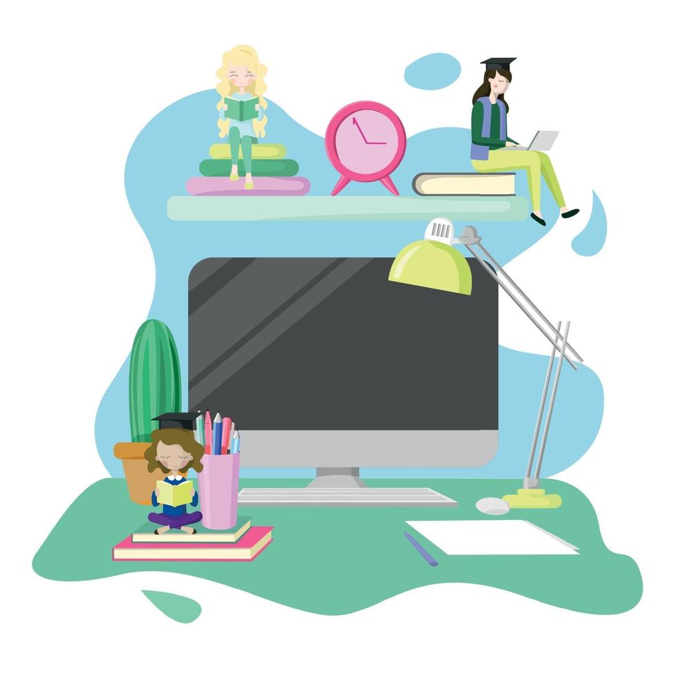 Schoolchildren and students doing homework, conceptual image - Vector