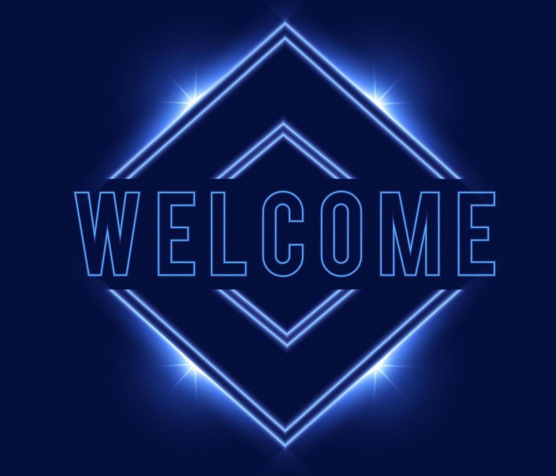 Welcome sign dark blue with light neon effect shiny glow eps vector