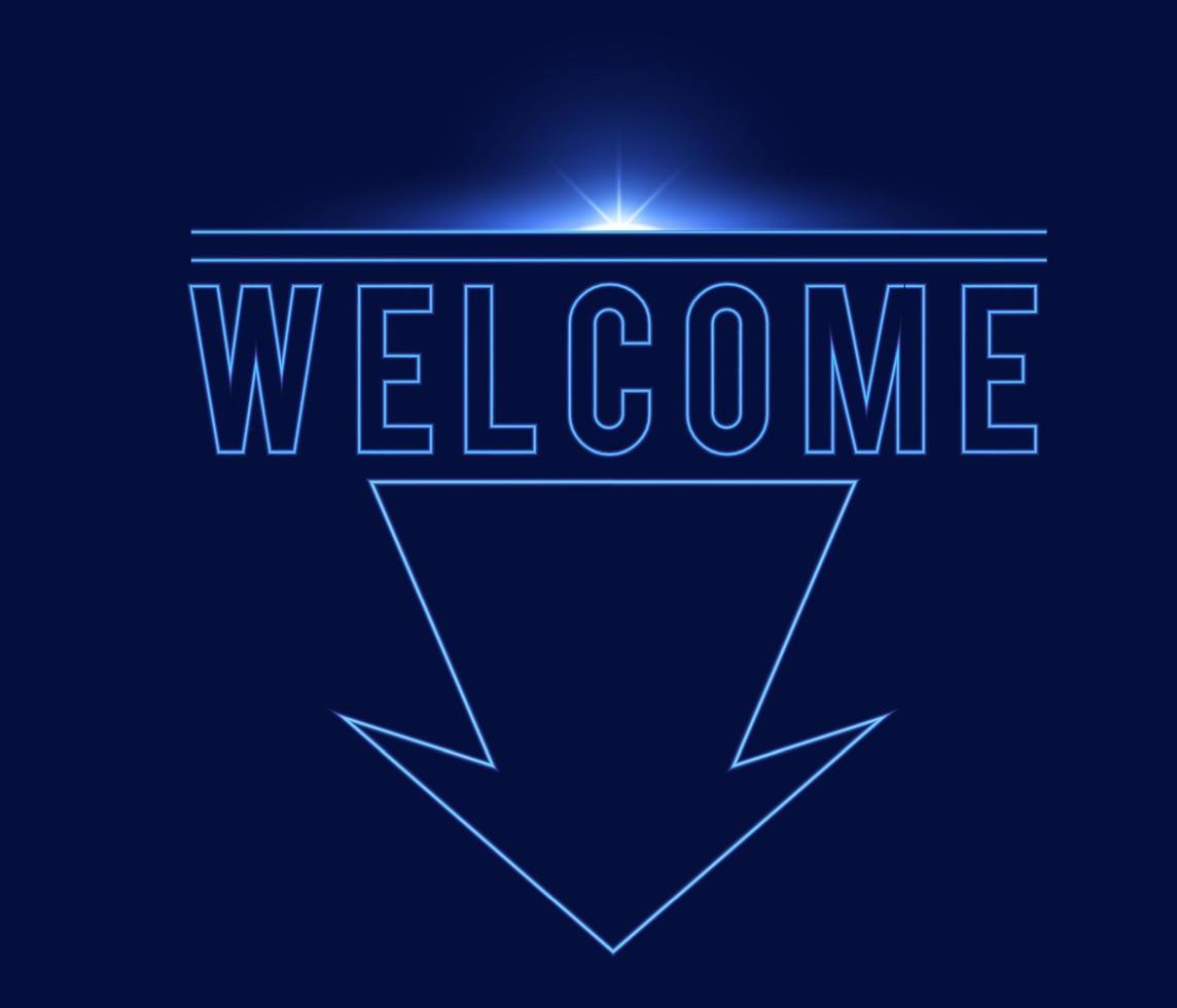 Welcome sign dark blue with light neon effect shiny glow eps vector