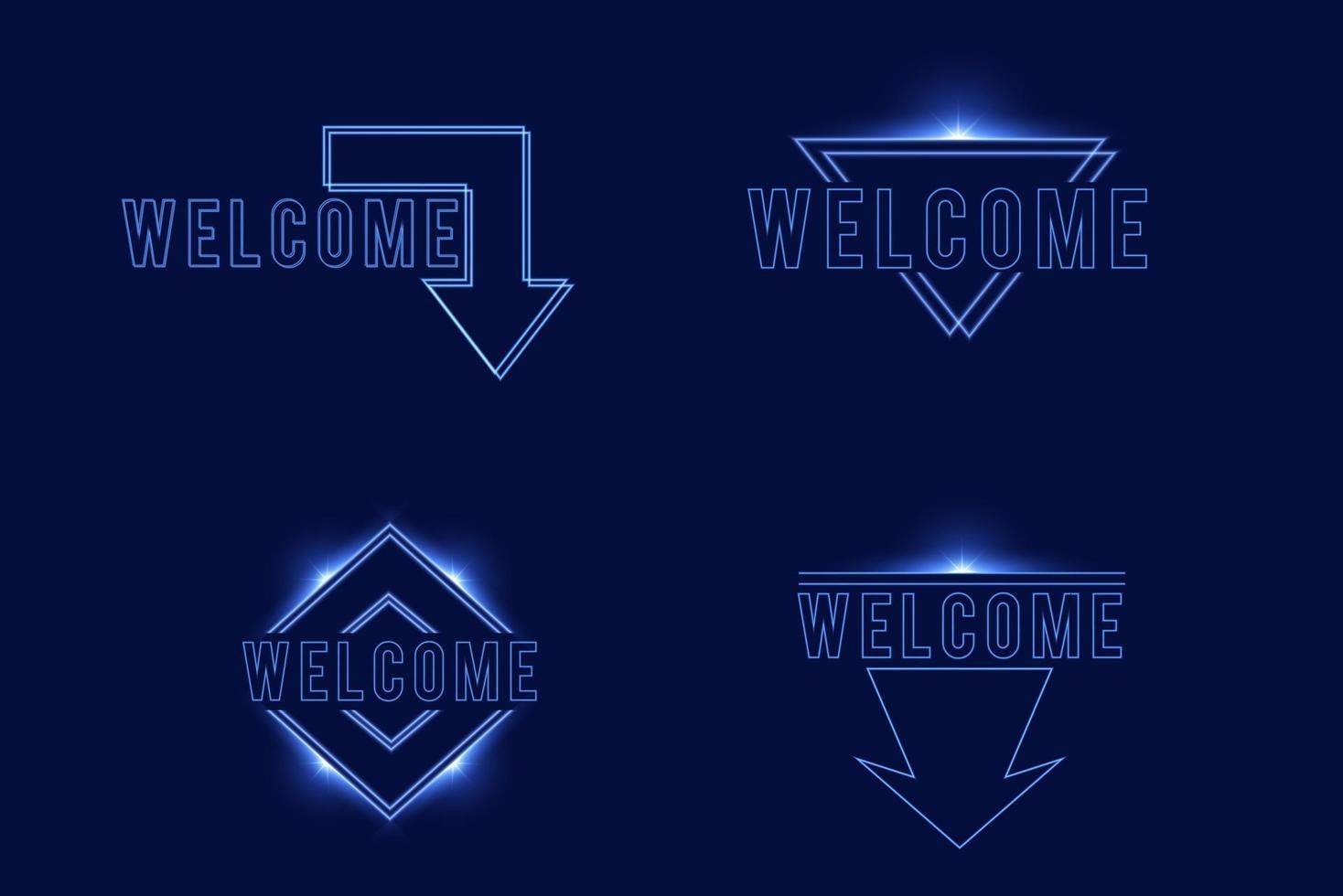 Welcome sign dark blue with light neon effect shiny glow eps vector