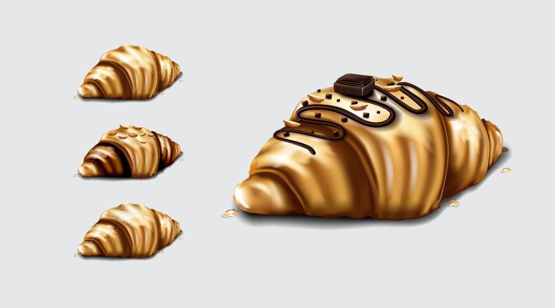 Croissant with almond and chocolate on isolated white background. vector