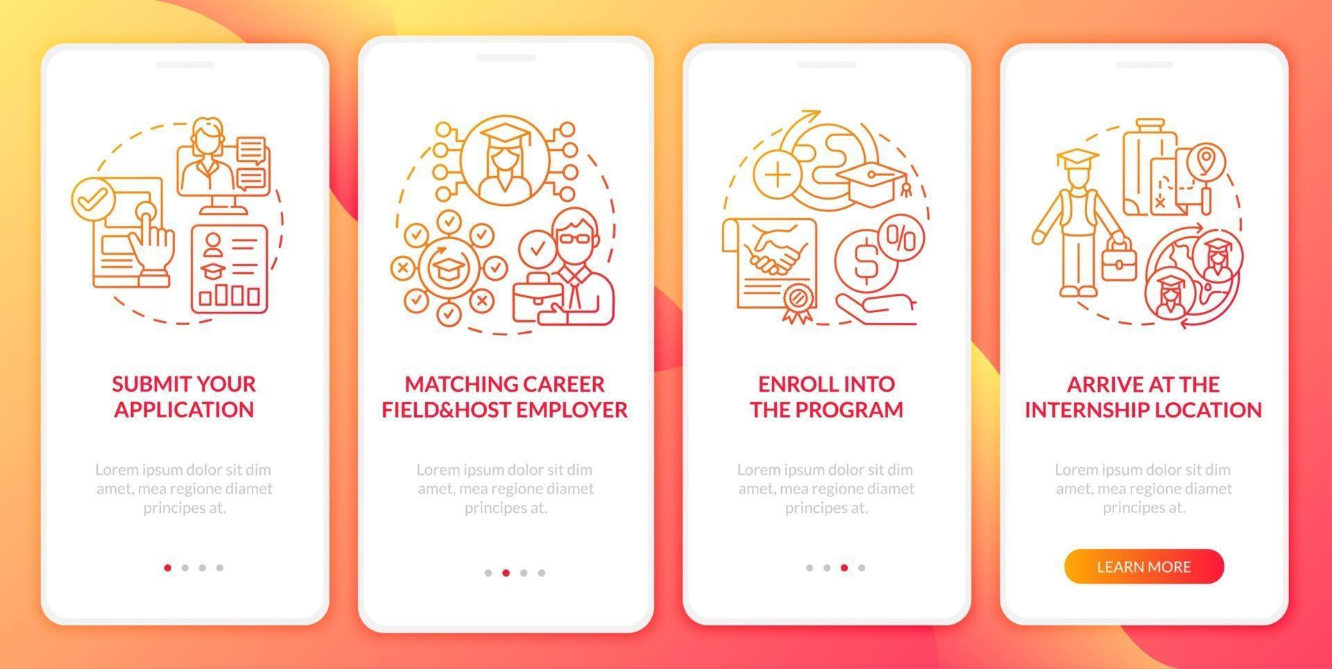 Traineeship abroad strategy onboarding mobile app page screen vector