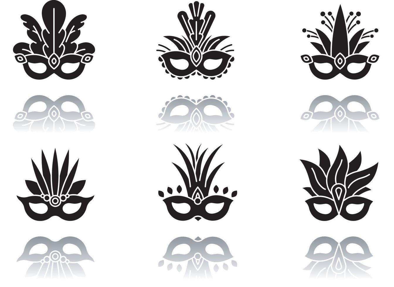 Masquerade masks drop shadow black glyph icons set vector