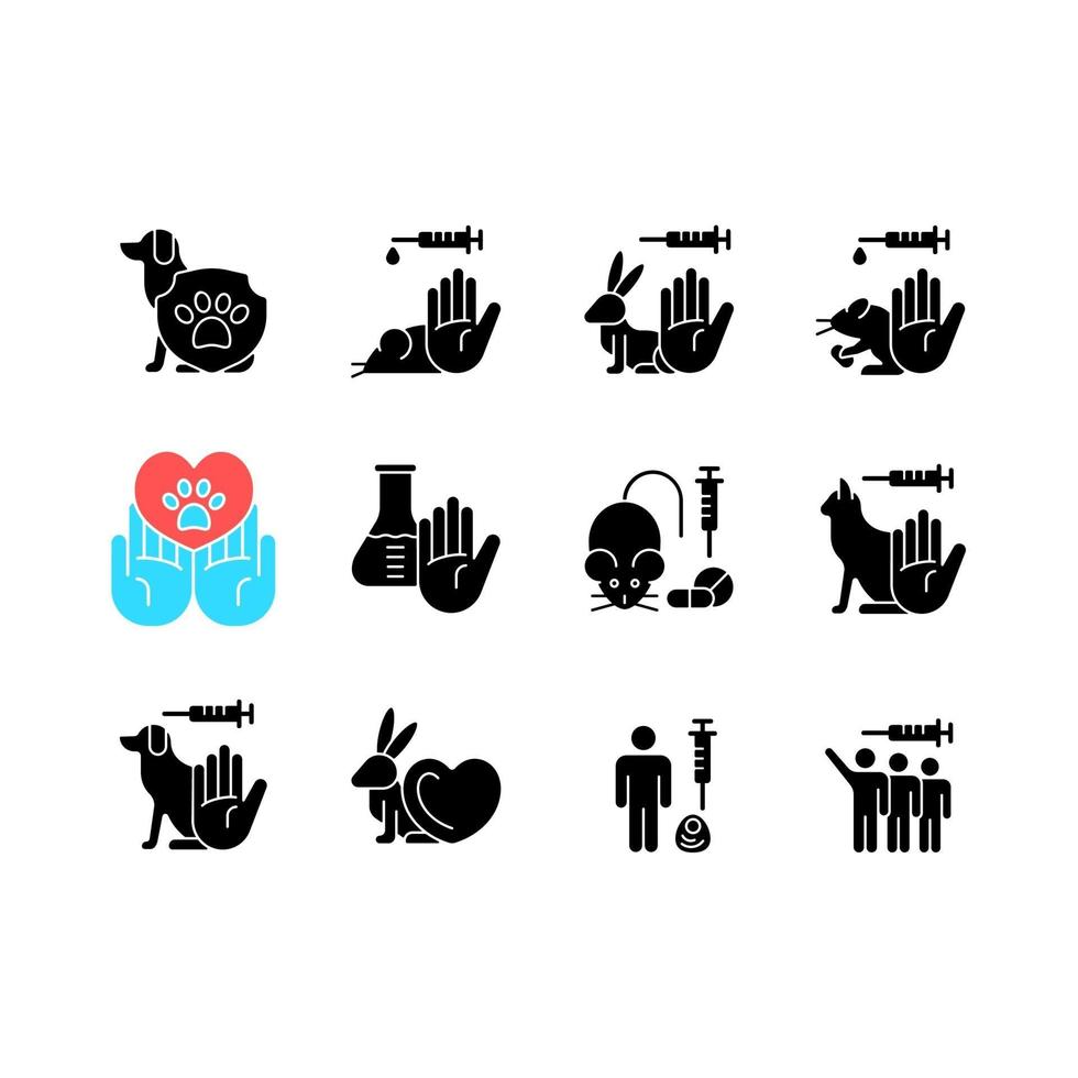 No animal testing black glyph icons set on white space vector
