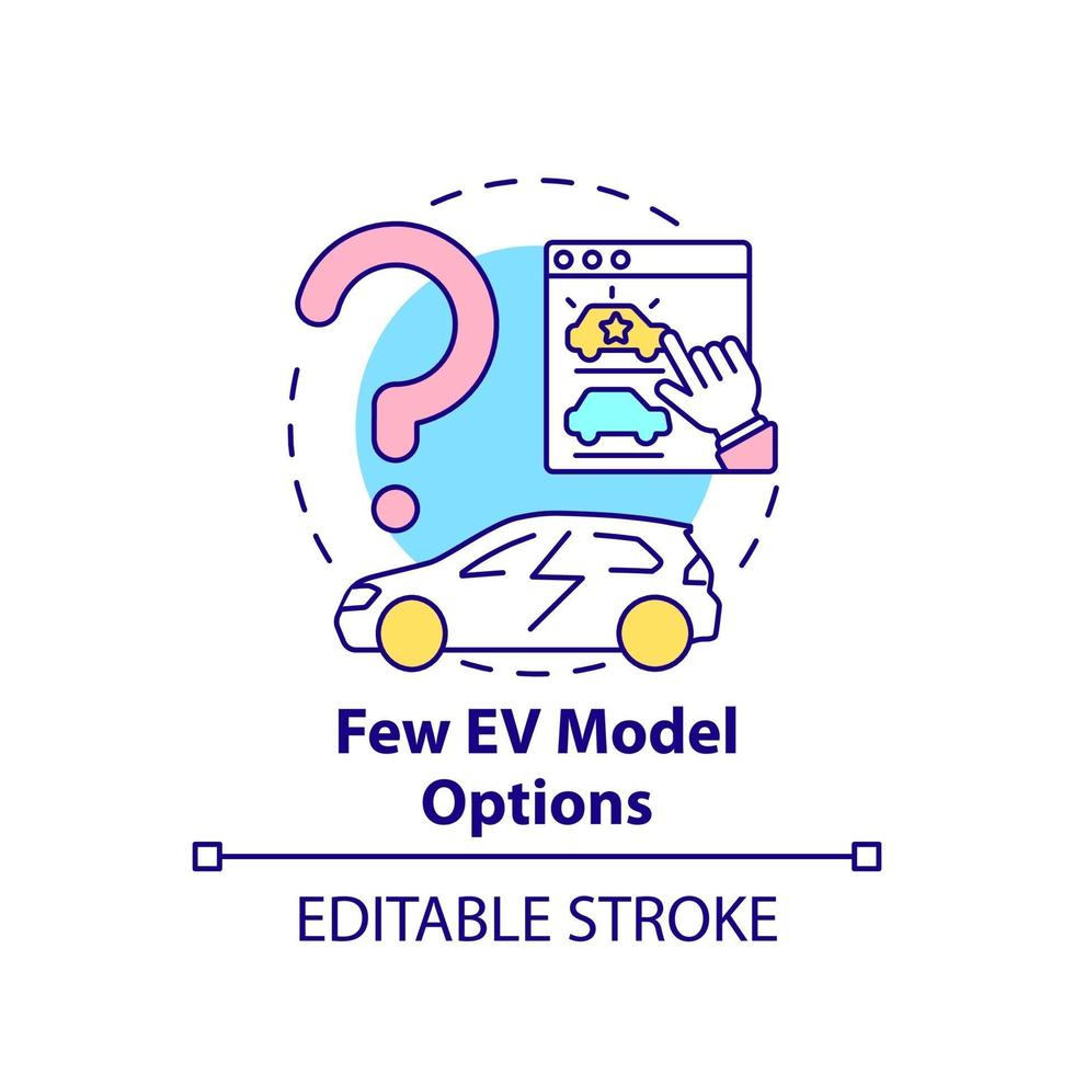 Icono de concepto de opciones de modelo de pocos vehículos eléctricos. vector
