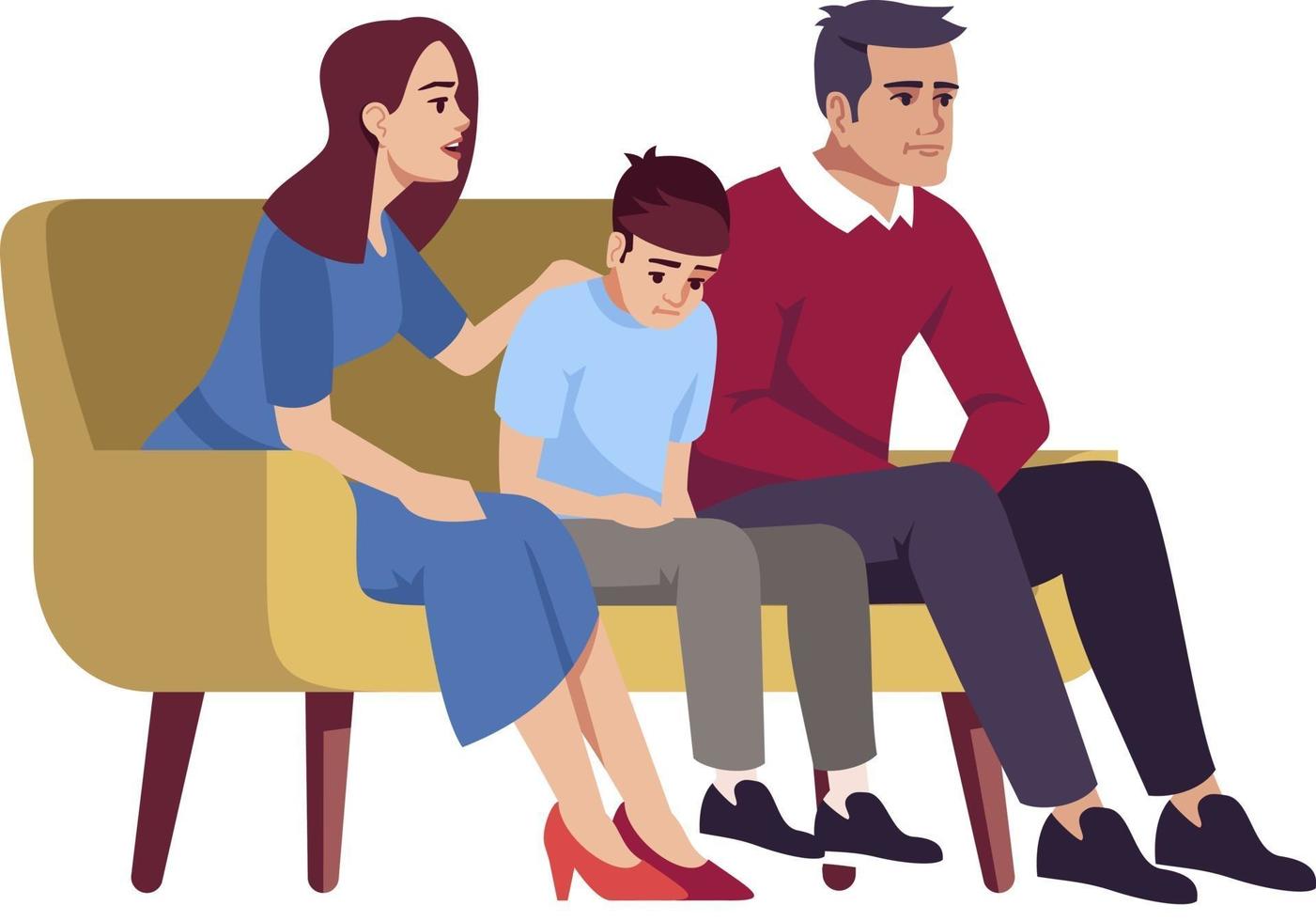 Family sitting on couch semi flat RGB color vector illustration