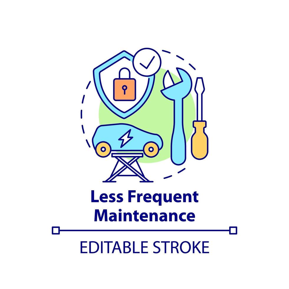 Electric vehicles less frequent maintenance concept icon. vector