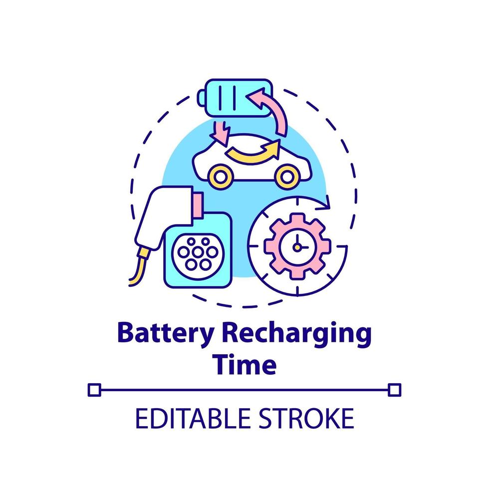 Icono de concepto de tiempo de recarga de batería de vehículos eléctricos. vector