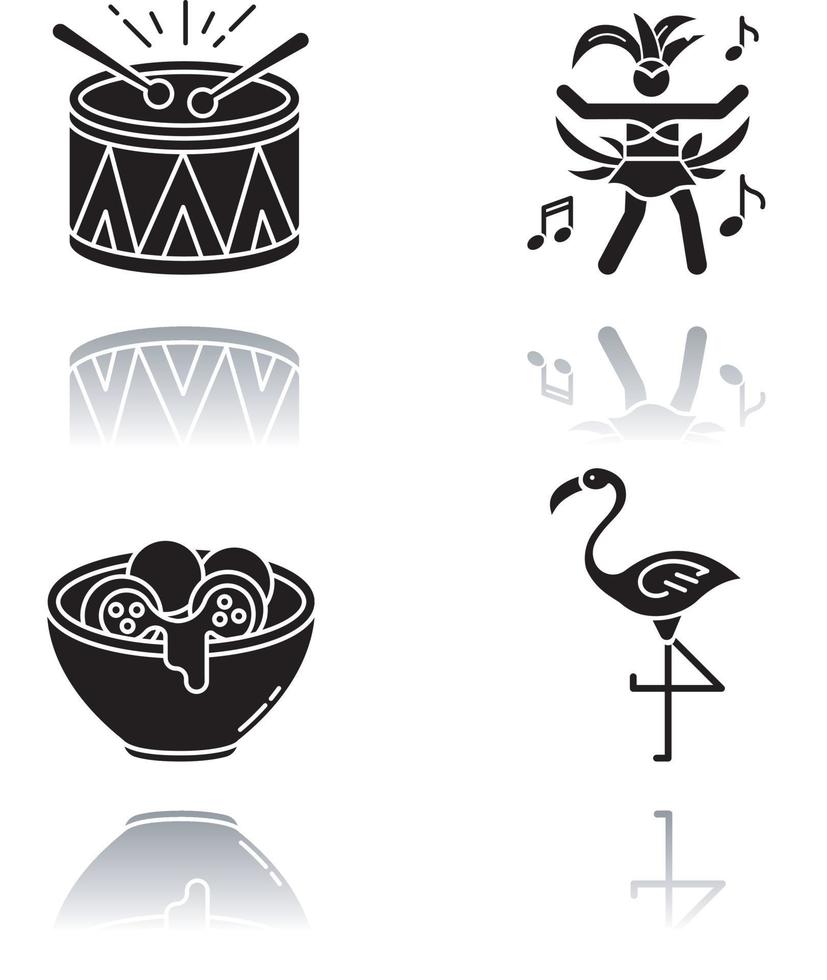 Conjunto de iconos de glifo negro de sombra de carnaval brasileño vector