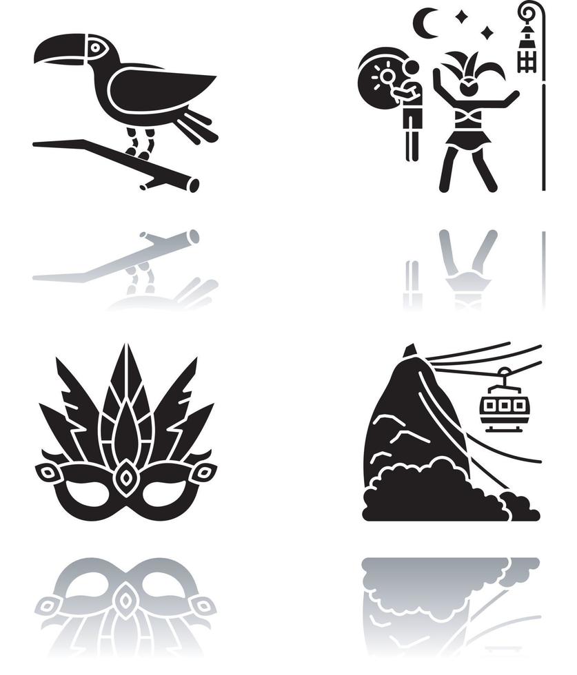 Brazilian carnival drop shadow black glyph icons set vector