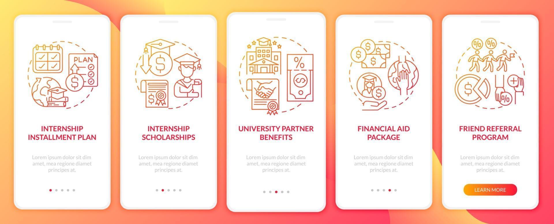 Work-based study financial backing onboarding mobile app page screen vector