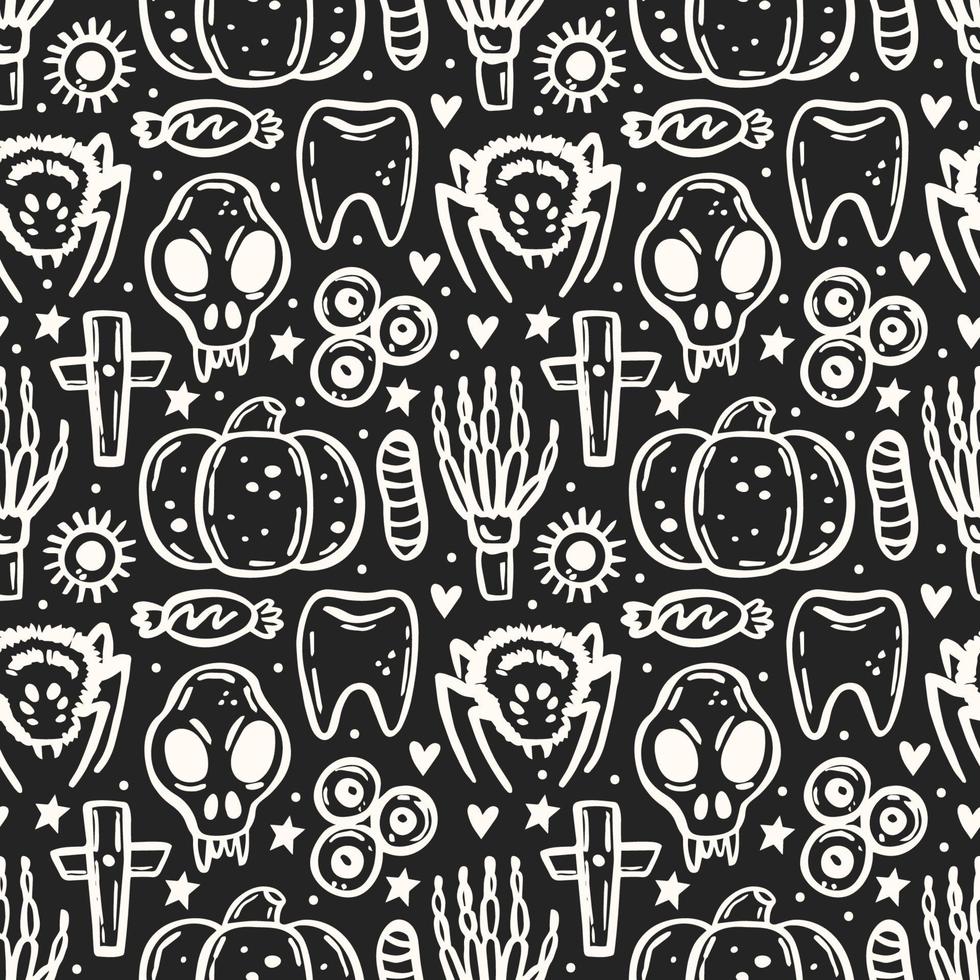 Halloween seamless pattern spider christian cross pumpkin bacteria vector